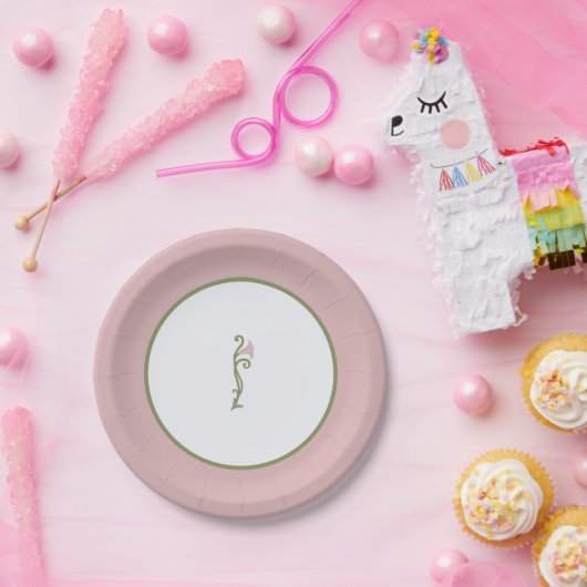 Art Nouveau Bloemen Roze en groene bruiloft Papieren Bordje (Feest)