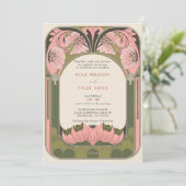 Art Nouveau  Bloemen Roze Groen Huwelijk Kaart (Staand voorkant)