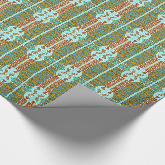 Art nouveau bloemen Verneuil textiel art turquoise Cadeaupapier (Hoek)