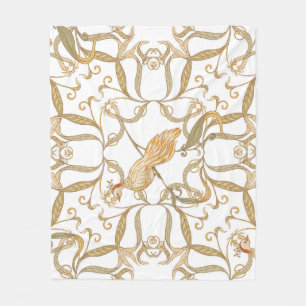 Art Nouveau Bloemen Vogels Fleece Deken