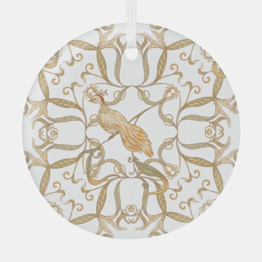 Art Nouveau Bloemen Vogels Glas Ornament (Voorkant)