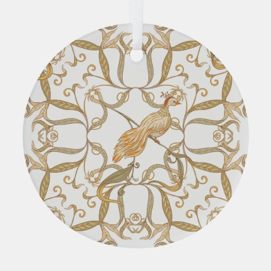 Art Nouveau Bloemen Vogels Glas Ornament (Achterkant)