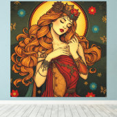 Art Nouveau Bloemen Vrouw Illustratie Canvas Afdruk (Insitu (Houten vloer))