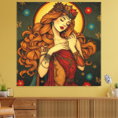 Art Nouveau Bloemen Vrouw Illustratie Canvas Afdruk (Insitu (Woonkamer))