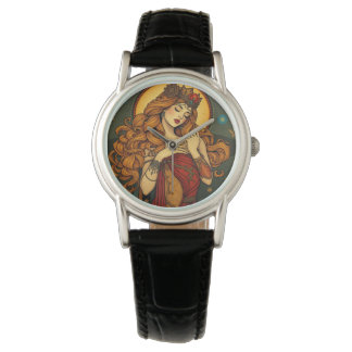 Art Nouveau Bloemen Vrouw Illustratie Horloge
