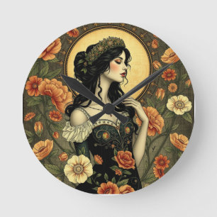 Art Nouveau Bloemen Vrouw Illustratie Ronde Klok