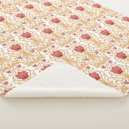 Art Nouveau-bloemen wit Sherpa Deken