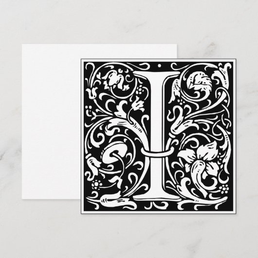 Art Nouveau Bloemenalfabet Monogram Letter I Kaart (Voorkant / Achterkant)