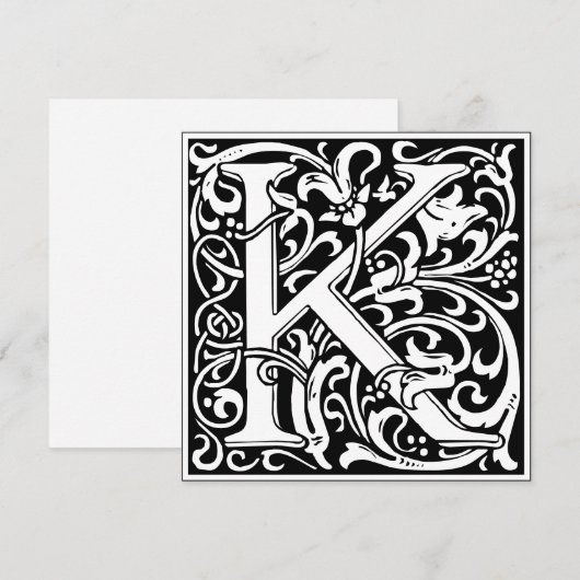 Art Nouveau Bloemenalfabet Monogram Letter K Kaart (Voorkant / Achterkant)