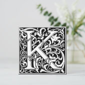 Art Nouveau Bloemenalfabet Monogram Letter K Kaart (Staand voorkant)