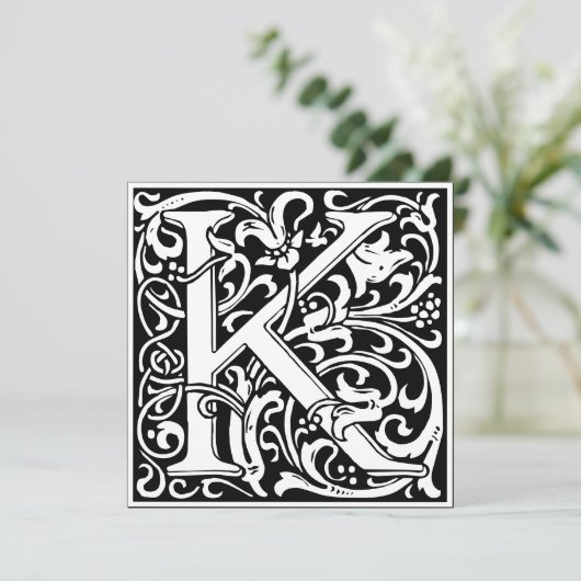 Art Nouveau Bloemenalfabet Monogram Letter K Kaart (Staand voorkant)
