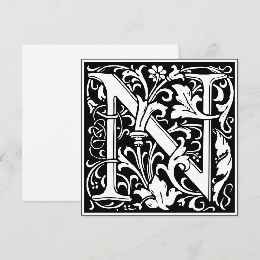 Art Nouveau Bloemenalfabet Monogram Letter N Kaart (Voorkant / Achterkant)