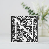 Art Nouveau Bloemenalfabet Monogram Letter N Kaart (Staand voorkant)
