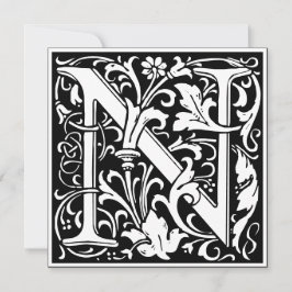 Art Nouveau Bloemenalfabet Monogram Letter N Kaart