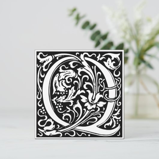 Art Nouveau Bloemenalfabet Monogram Letter Q Kaart (Staand voorkant)