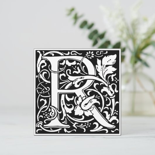 Art Nouveau Bloemenalfabet Monogram Letter R Kaart (Staand voorkant)