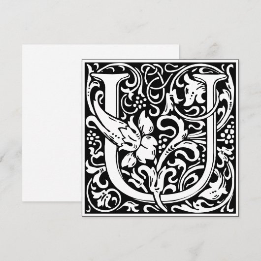 Art Nouveau Bloemenalfabet Monogram Letter U Kaart (Voorkant / Achterkant)