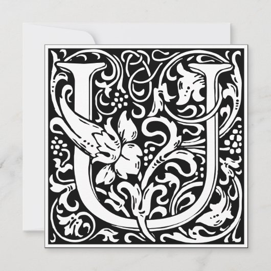 Art Nouveau Bloemenalfabet Monogram Letter U Kaart (Voorkant)