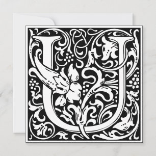 Art Nouveau Bloemenalfabet Monogram Letter U Kaart