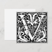 Art Nouveau Bloemenalfabet Monogram Letter V Kaart (Voorkant / Achterkant)