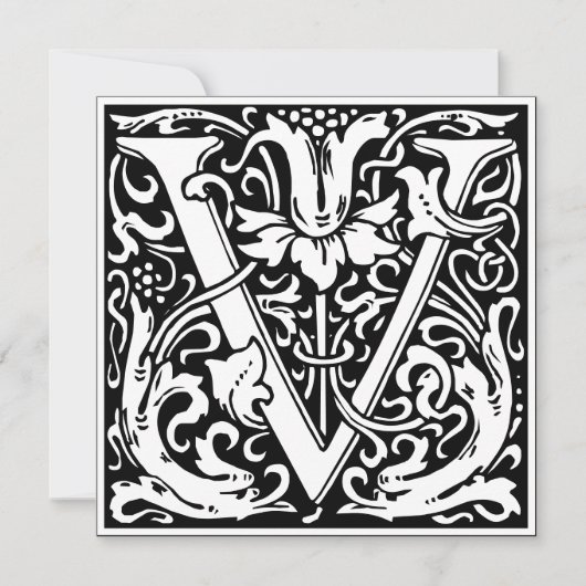Art Nouveau Bloemenalfabet Monogram Letter V Kaart (Voorkant)