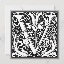 Art Nouveau Bloemenalfabet Monogram Letter V Kaart