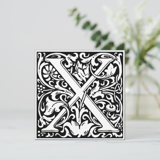 Art Nouveau Bloemenalfabet Monogram Letter X Kaart (Staand voorkant)