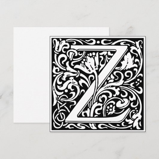 Art Nouveau Bloemenalfabet Monogram Letter Z Kaart (Voorkant / Achterkant)