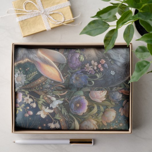Art Nouveau Bloemenbos Konijn Decoupage Pasen Tissuepapier (Geschenk)