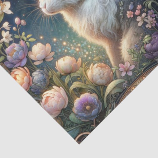 Art Nouveau Bloemenbos Konijn Decoupage Pasen Tissuepapier (Detail)