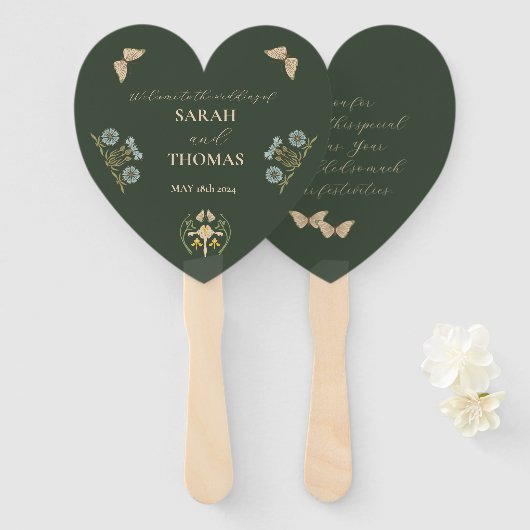  Art Nouveau Bloemenbruiloft Handwaaier (Voorkant en achterkant)