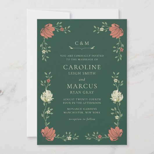 Art Nouveau Bloemenbruiloft Kaart (Voorkant)