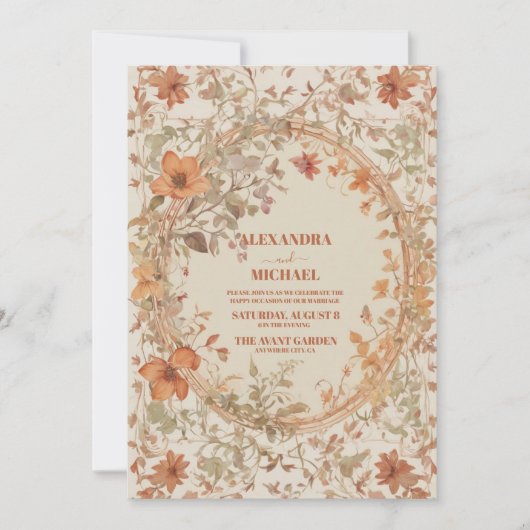 Art Nouveau Bloemenbruiloft Kaart (Voorkant)