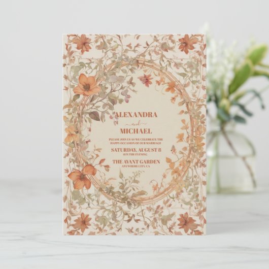  Art Nouveau Bloemenbruiloft Kaart (Staand voorkant)