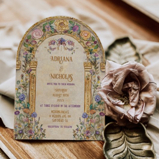  Art Nouveau Bloemenbruiloft Kaart