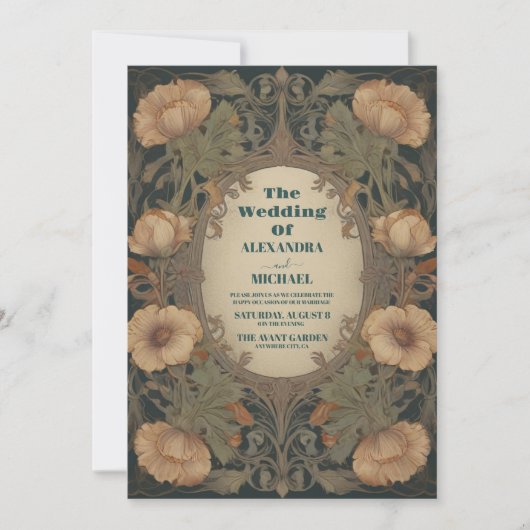 Art Nouveau Bloemenbruiloft Kaart (Voorkant)