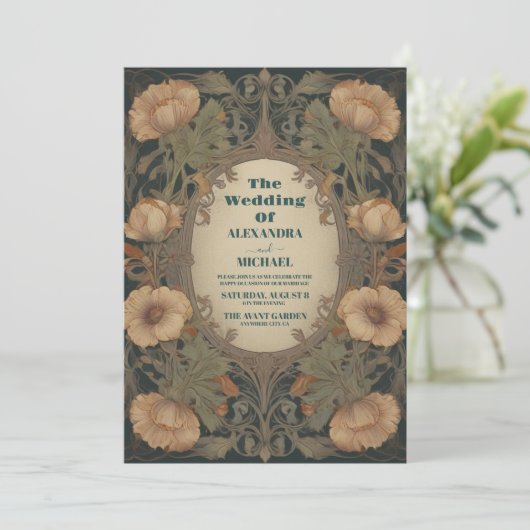 Art Nouveau Bloemenbruiloft Kaart (Staand voorkant)