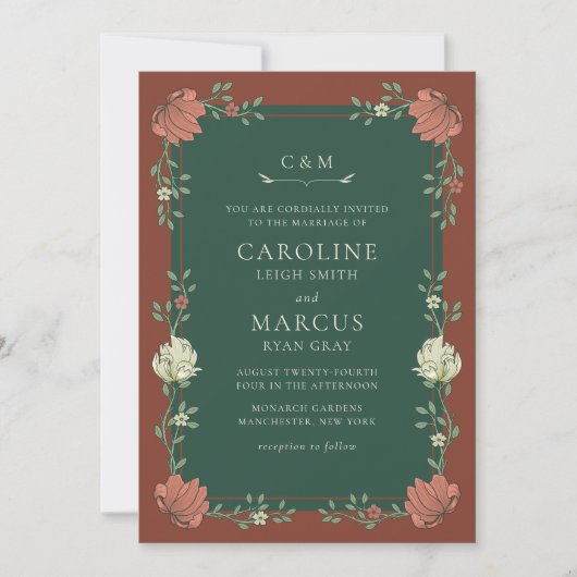 Art Nouveau Bloemenbruiloft Kaart (Voorkant)