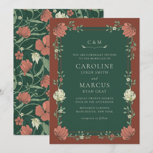 Art Nouveau Bloemenbruiloft Kaart (Voorkant / Achterkant)