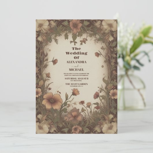 Art Nouveau Bloemenbruiloft Kaart (Staand voorkant)