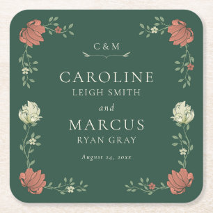 Art Nouveau Bloemenbruiloft Kartonnen Onderzetters