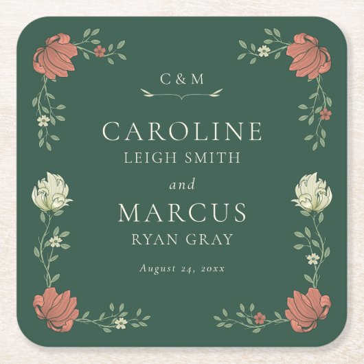 Art Nouveau Bloemenbruiloft Kartonnen Onderzetters (Voorkant)