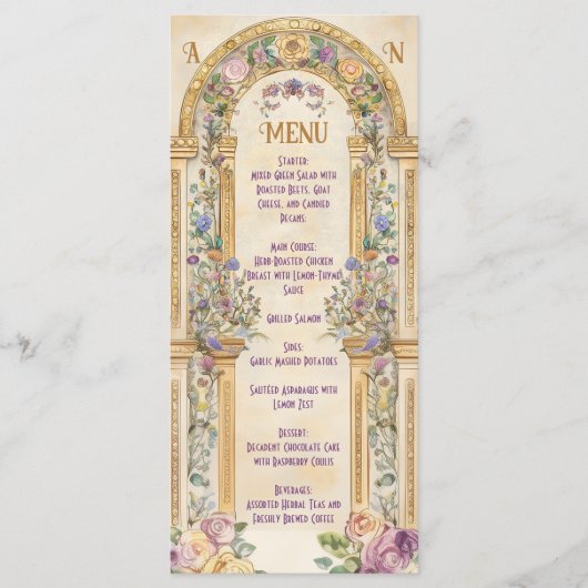  Art Nouveau Bloemenbruiloft Menu (Voorkant)
