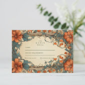 Art Nouveau Bloemenbruiloft RSVP Kaartje (Staand voorkant)