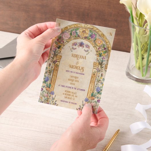  Art Nouveau Bloemenbruiloft Vellum Uitnodigingen (Draagbaar)