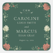 Art Nouveau Bloemenbruiloft Vierkante Sticker (Voorkant)
