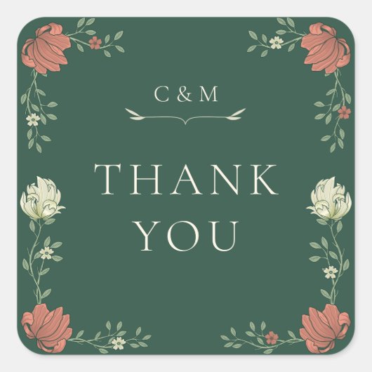  Art Nouveau Bloemenbruiloft Vierkante Sticker (Voorkant)