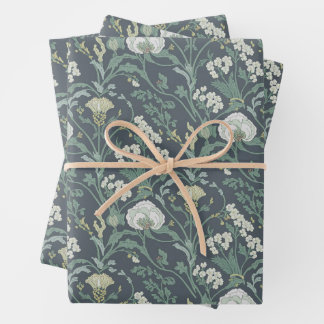 Art Nouveau Bloemencrème Groen Inpakpapier Vel