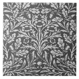 Art Nouveau bloemendamask, zilver grijs Tegeltje