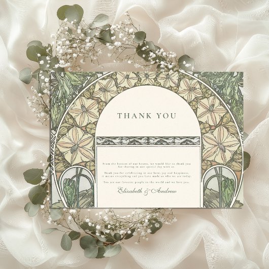 Art Nouveau bloemendecoratie bruiloft Bedankkaart